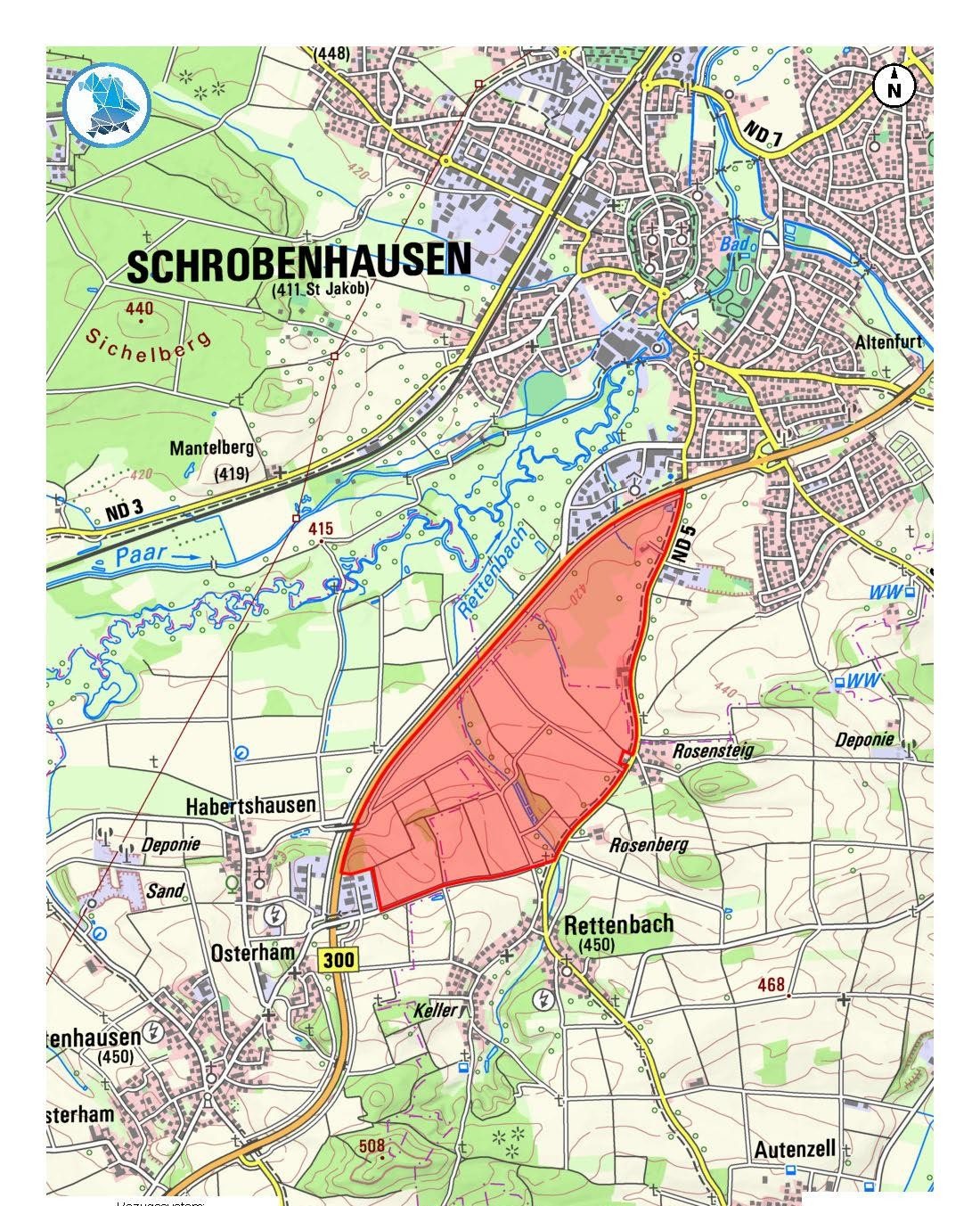 Karte des Projektgebiets südlich der B300